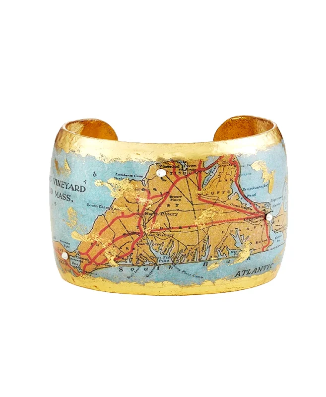 Tide pattern bangles-Handmade "Martha's Vineyard" Map Cuff Bracelet