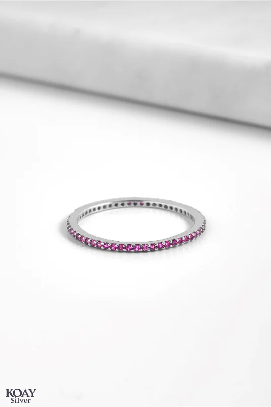 Satin band rings-Zircon (080-Hot Pink)