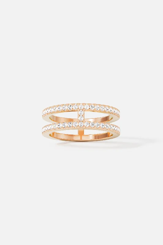 Sleek rose rings-Double Line Pavé Ring