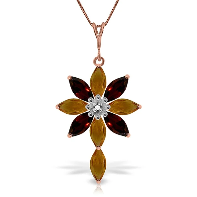 Dual gem necklaces-14K Rose Gold Necklace w/ Diamond, Citrines & Garnets