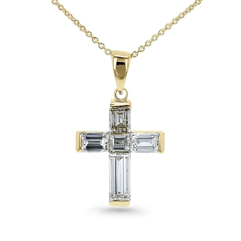 Polished name necklaces-Annello by Kobelli 14k Yellow Gold 1 1/4 Carat TDW Baguette Diamond Cross Necklace (GH/VS)