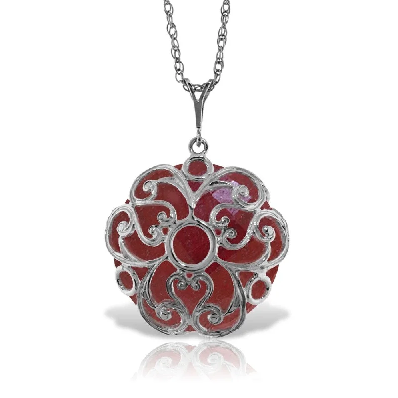 Victorian style necklaces-14K Solid White Gold Necklace with Checkerboard Cut Round Dyed Ruby