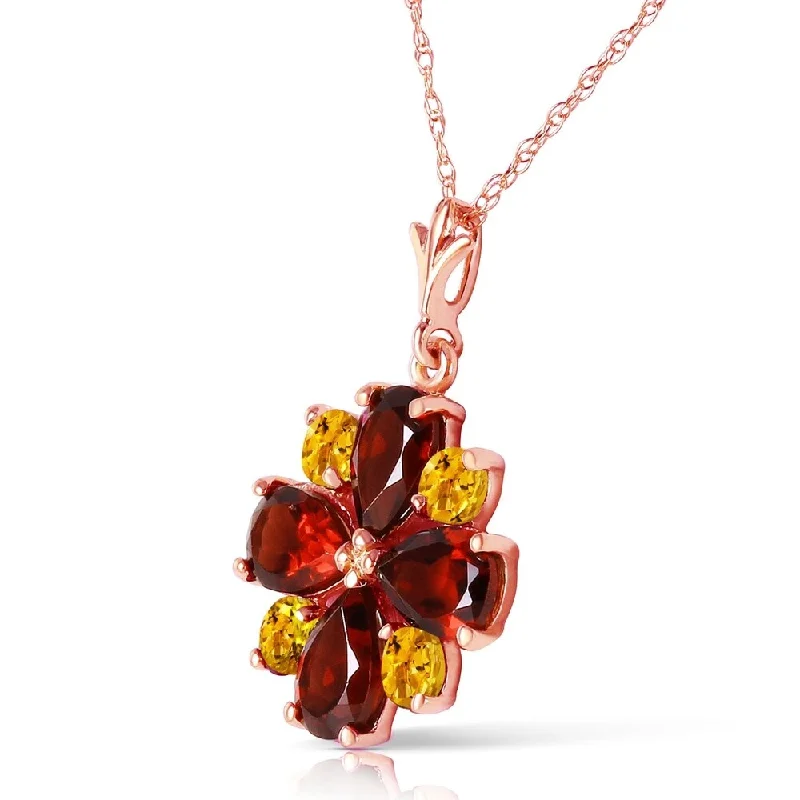 Polished gold necklaces-2.43 Carat 14K Solid Rose Gold Dark Passion Garnet Citrine Necklace