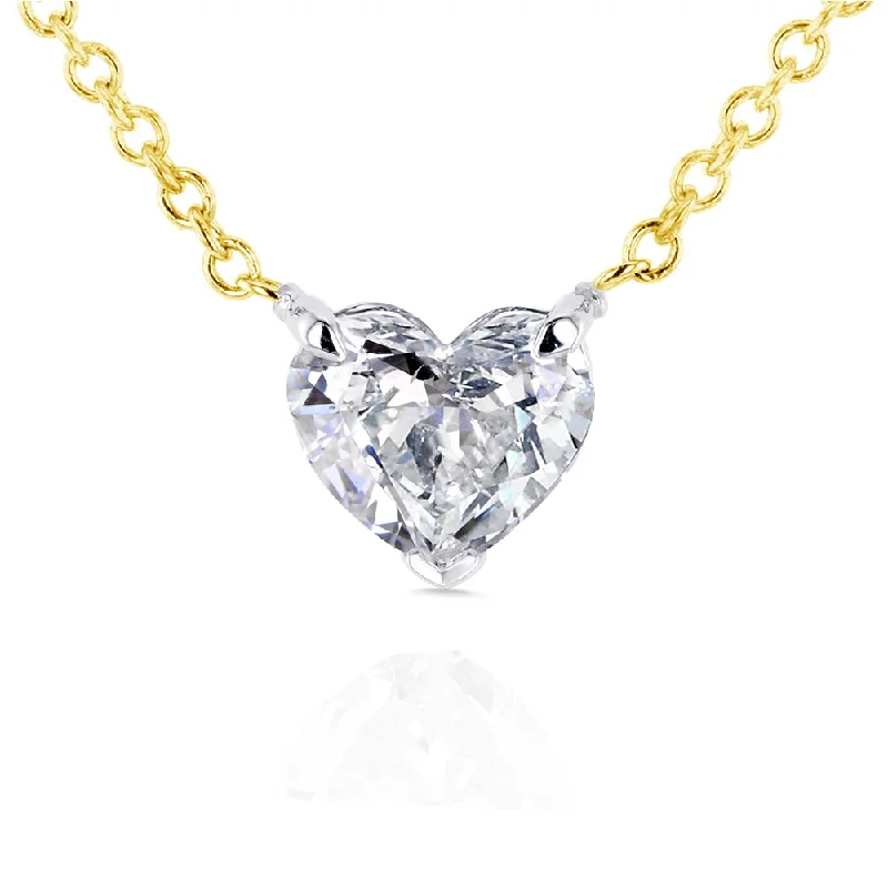 Polished name necklaces-Annello by Kobelli 14k Yellow Gold Floating Heart Certified 1/2ct Diamond Solitaire Necklace