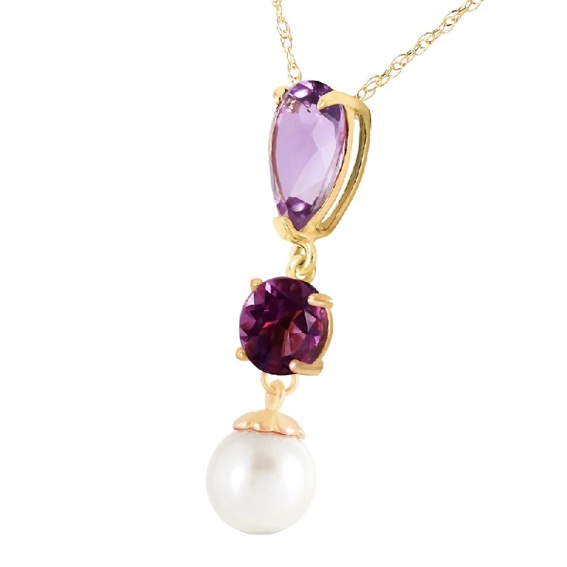 Swirl shape necklaces-5.25 Carat 14K Solid Gold Necklace Purple Amethyst pearl