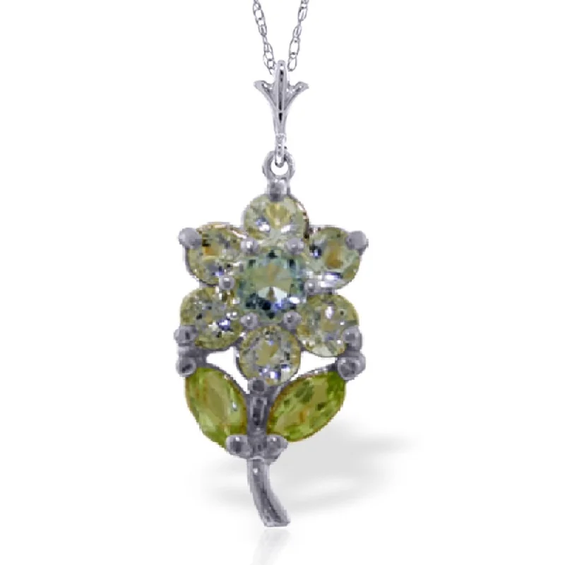 Plaited knot necklaces-1.06 Carat 14K White Gold Flower Necklace Aquamarine Peridot