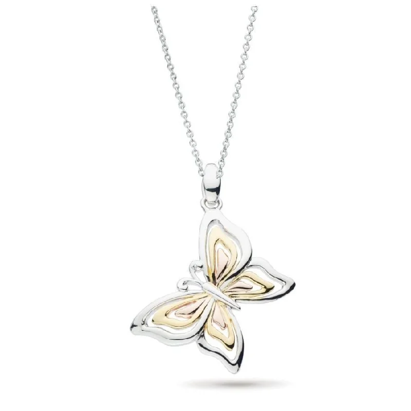 Spring clasp engagement rings-Silver & Yellow Gold Plated Blossom Flyte Butterfly Necklace