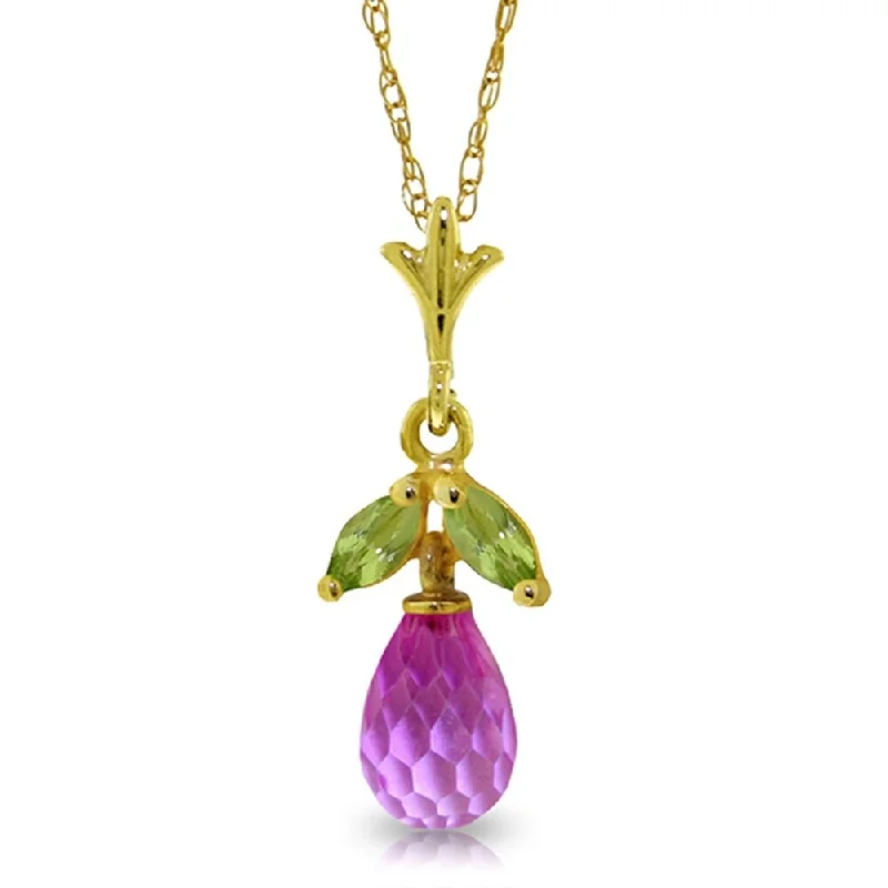 Secure clasp necklaces-1.7 Carat 14K Gold Necklace Pink Topaz Peridot