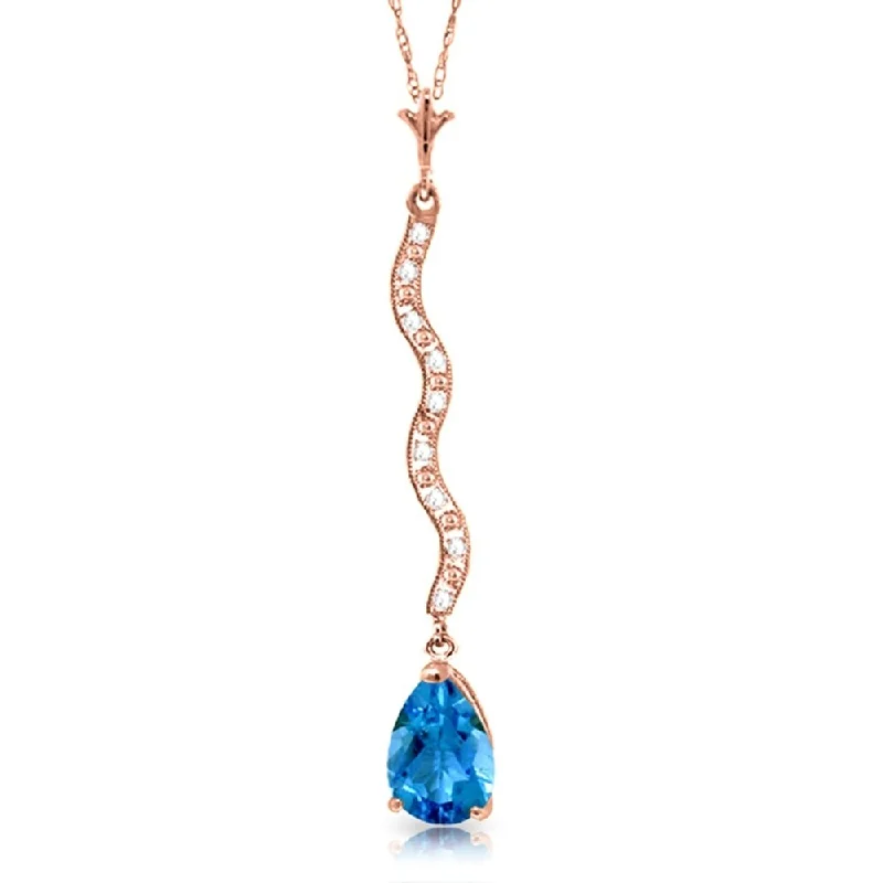 Multi-layer necklaces-14K Rose Gold Diamond & Blue Topaz Necklace Jewelry