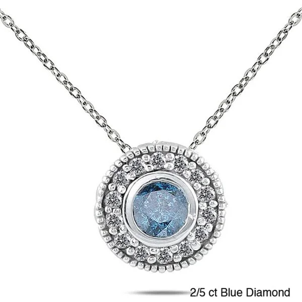 Rustic silver necklaces-Marquee 10k White Gold 2/5 to 1/2ct TDW Colored Diamond Halo Necklace (I-J, I1-I2)