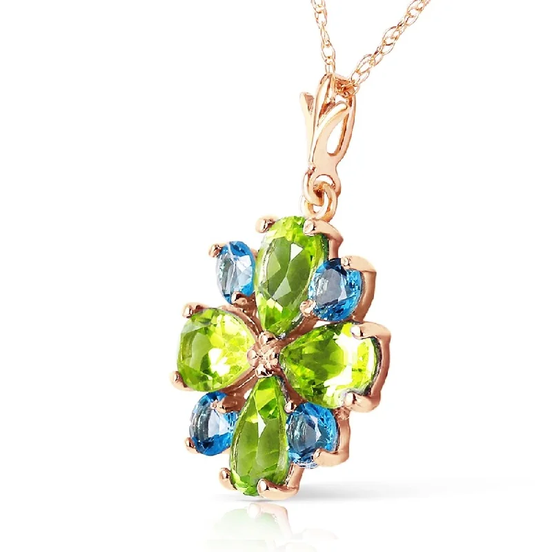 Linen cord necklaces-2.43 CTW 14K Solid Rose Gold Necklace Peridot Blue Topaz