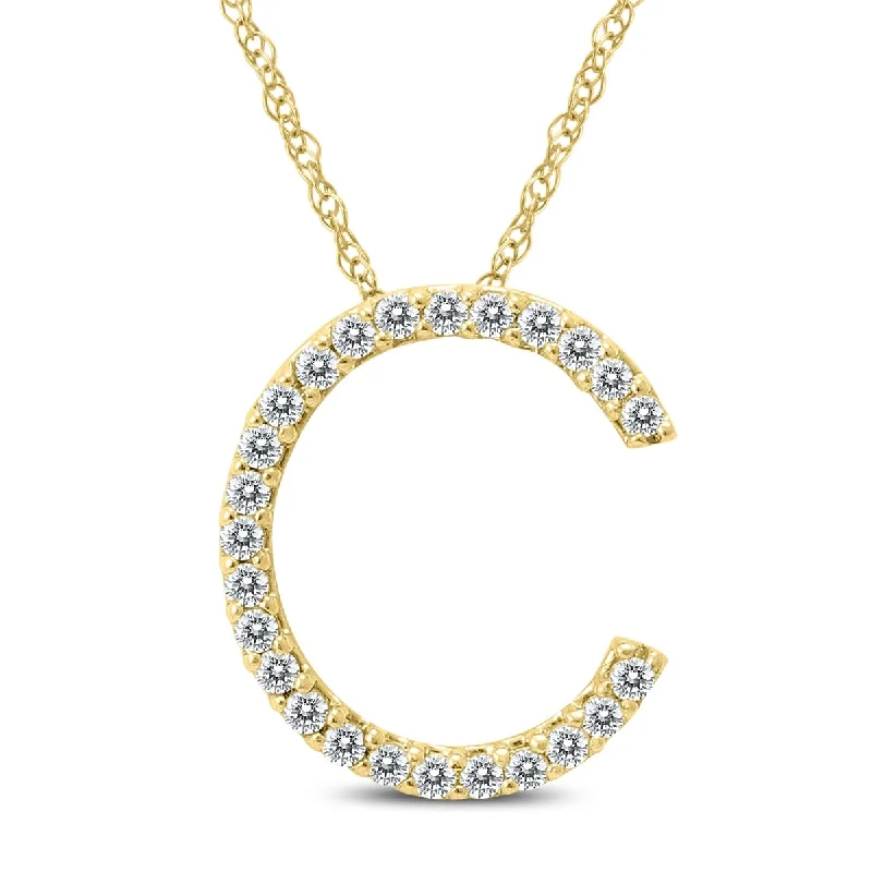 Solid stone necklaces-Marquee 1/8 Carat TW C Initial Diamond Pendant Necklace in 10K Yellow Gold with Adjustable Chain