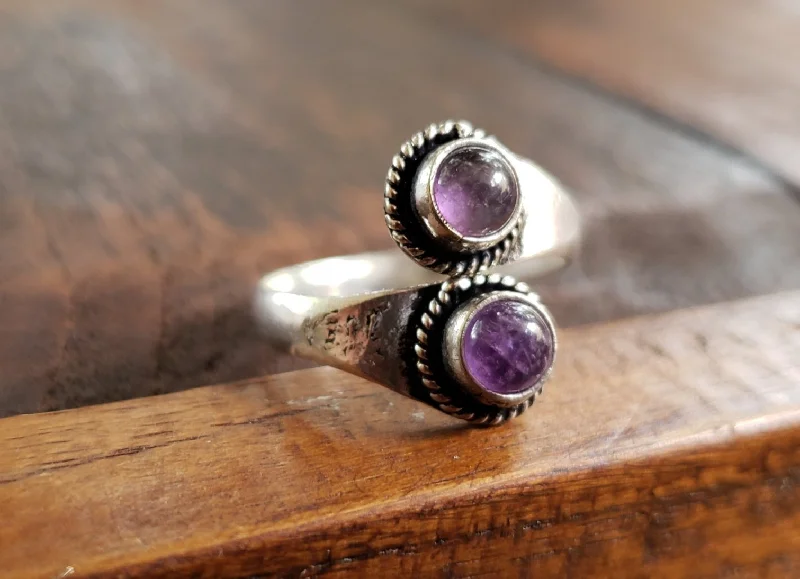 Pure eternity rings-Adjustable Brass Amethyst Ring