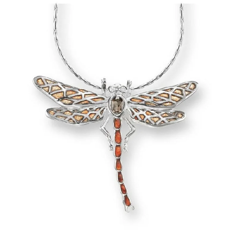 Bamboo style engagement rings-Silver & Enamel Orange Dragonfly Pendant