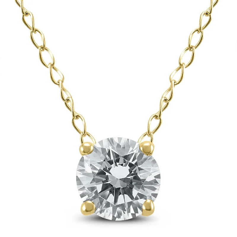 Tarnished silver necklaces-Marquee 1/4 Carat Floating Round Diamond Solitaire Necklace in 14K Yellow Gold