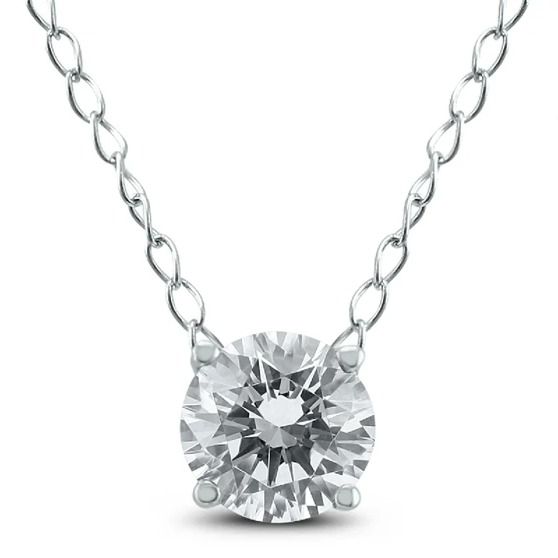 Frosted bead necklaces-Marquee 1/3 Carat Floating Round Diamond Solitaire Necklace in 14K White Gold