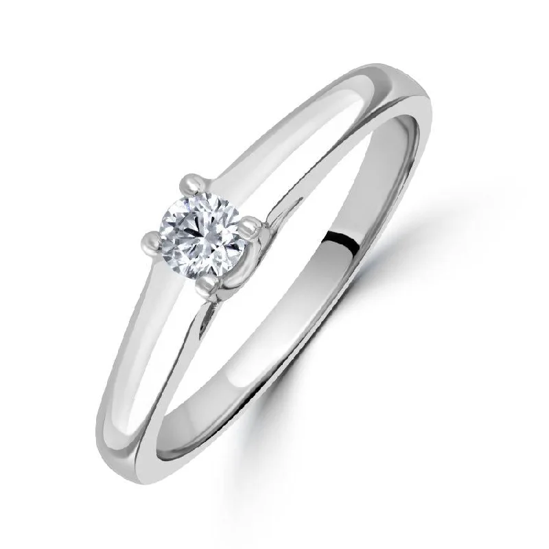 Linen thread engagement rings-0.15ct Round Brilliant Cut Diamond Solitaire 18ct White Gold Ring