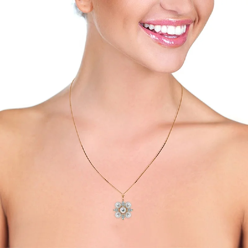 Jazz age necklaces-6.3 Carat 14K Solid Rose Gold Necklace Aquamarine pearl