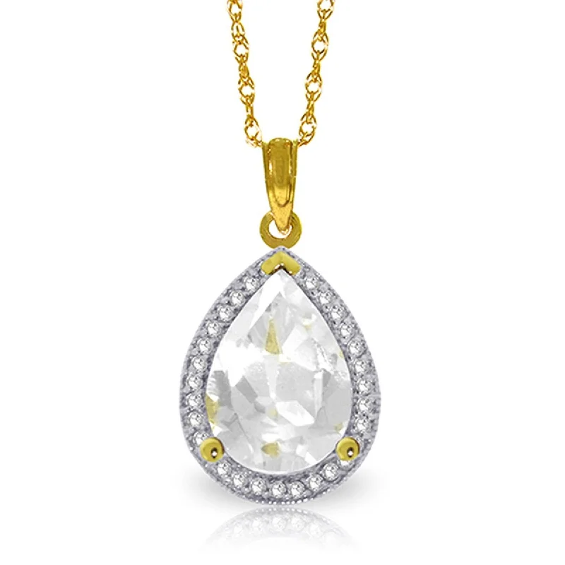 Pure crystal necklaces-5.61 Carat 14K Solid Gold Necklace Natural Diamond White Topaz