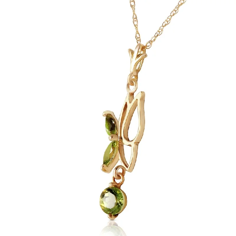 Oval stone necklaces-0.4 Carat 14K Solid Gold Flutter Fly Peridot Necklace