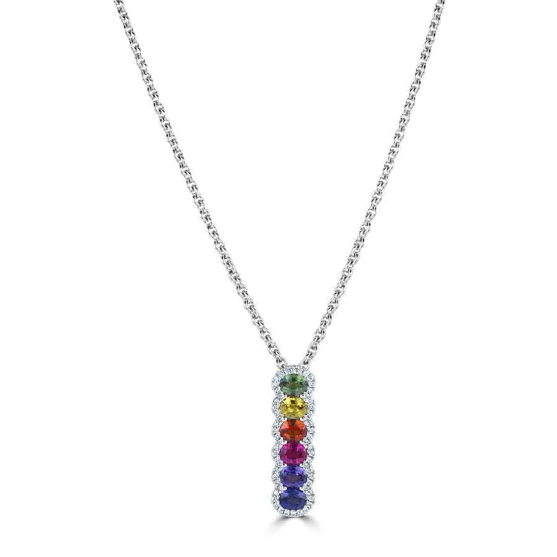 Moon theme engagement rings-18ct White Gold Multi-Coloured Sapphire & Diamond Pendant