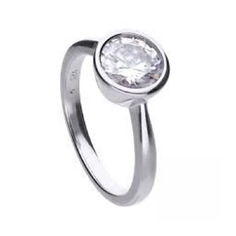 Chunky stone engagement rings-Silver Rubover Set Cubic Zirconia Solitaire Ring, size P 1/2