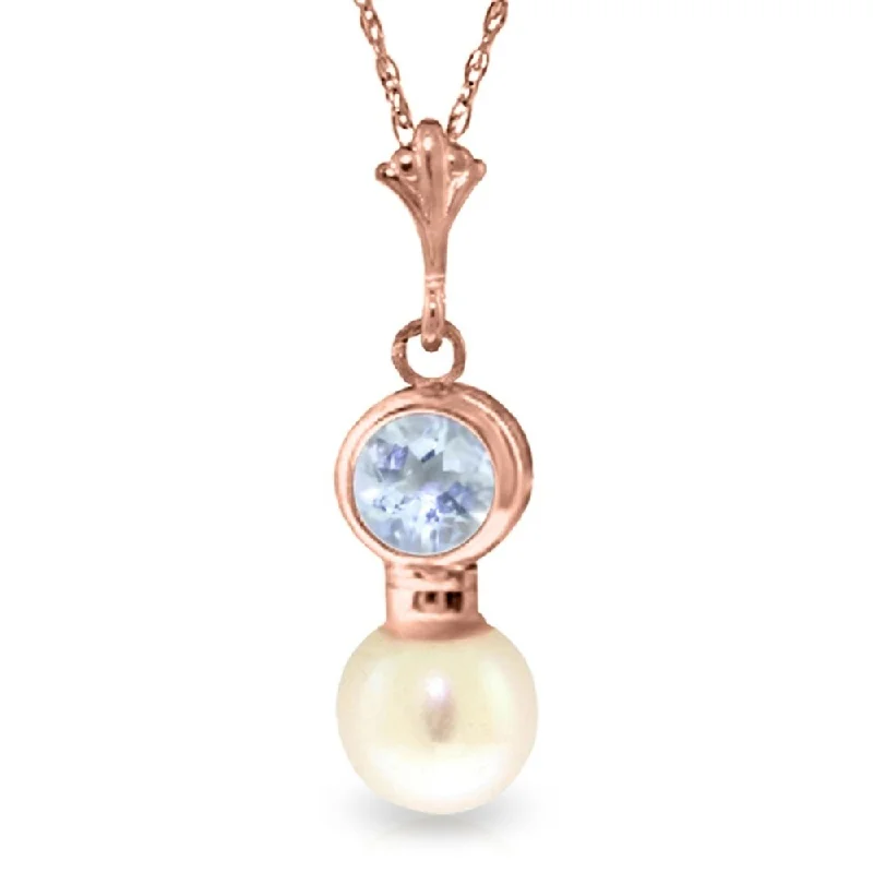 Satin gloss necklaces-14K Rose Gold Aquamarine & Pearl Necklace