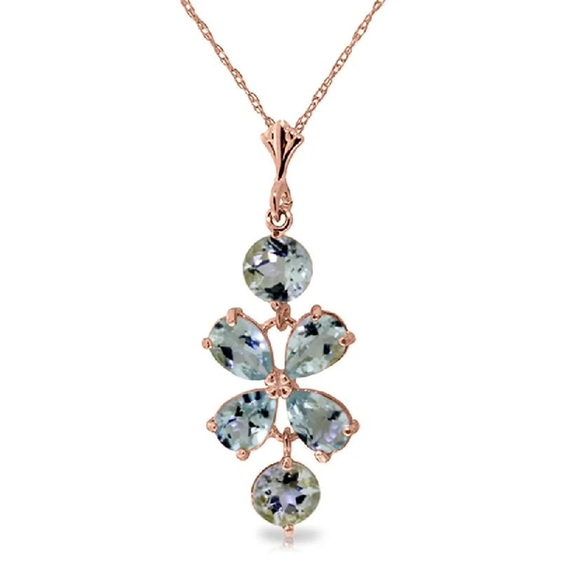 Quartz stone necklaces-3.15 Carat 14K Rose Gold Necklace Aquamarine