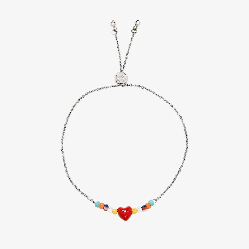 Curved charm bangles-Heart Slider Bracelet