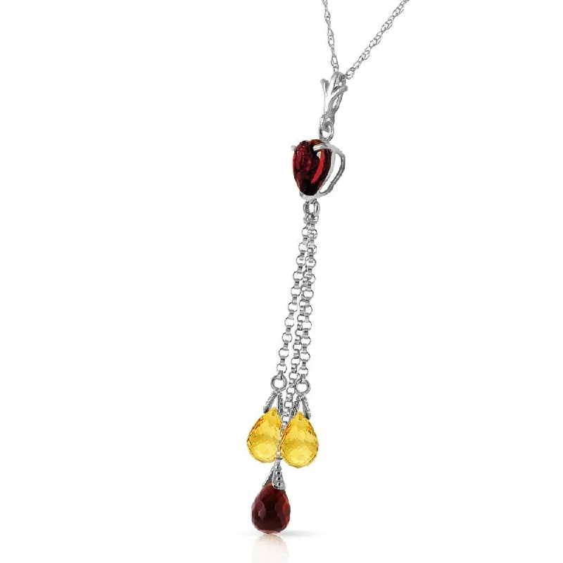 Stellar sign necklaces-4.75 CTW 14K Solid White Gold Necklace Briolette Garnet Citrine