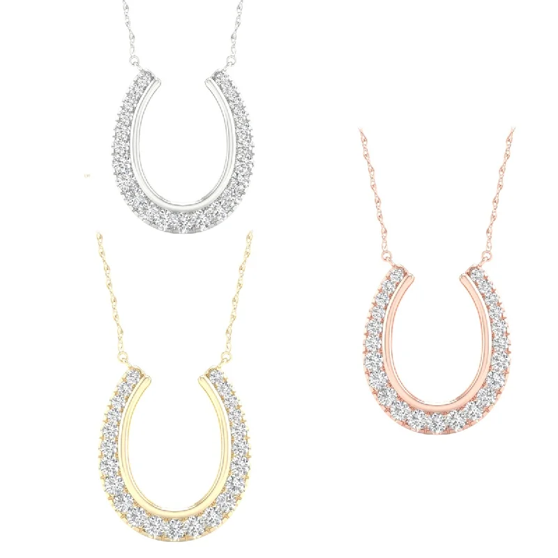 Coiled thread necklaces-1/6ct TDW Diamond Horseshoe Necklace in 10k Gold by De Couer