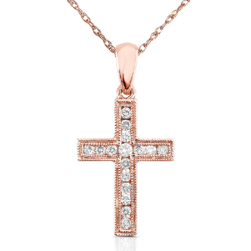 Ruby stone necklaces-Annello by Kobelli 14k White, Yellow or Rose Gold 1/6ct TDW Diamond Cross Necklace