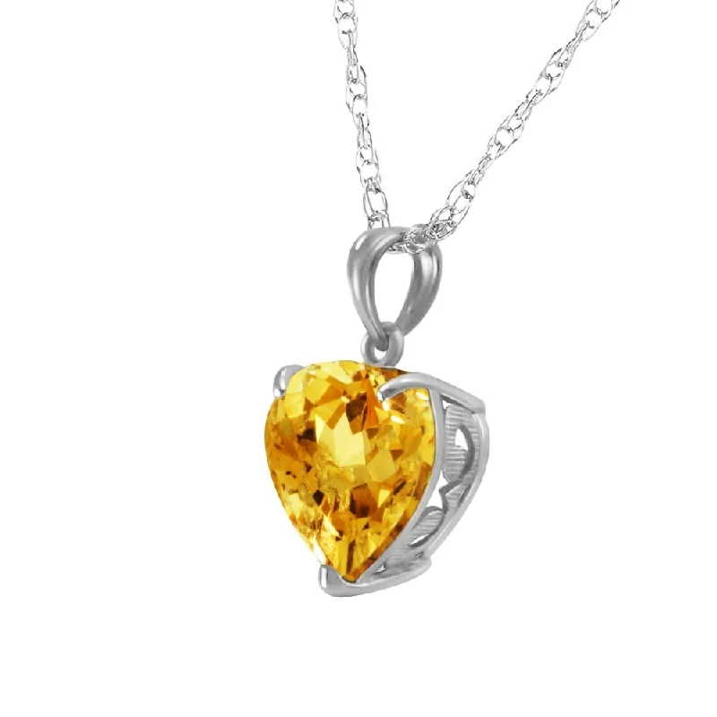 Wave design necklaces-14K Solid White Gold Necklace with Natural 10mm Heart Citrine