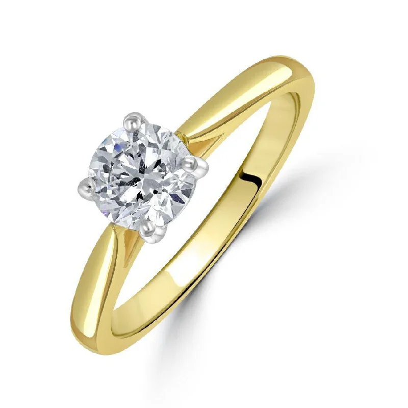 Fiber edge engagement rings-0.90ct Round Brilliant Cut Diamond Solitaire 18ct Yellow Gold Ring