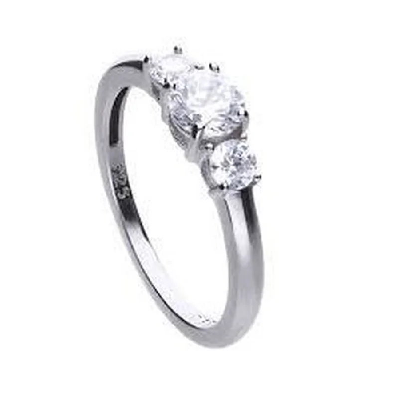 Pear shaped engagement rings-Silver Cubic Zirconia Trilogy Ring, size Q