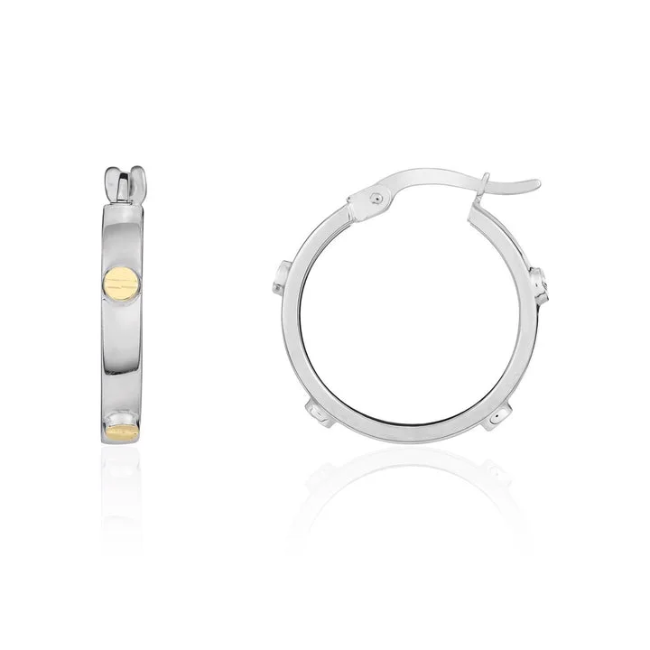 Dove feather engagement rings-9ct white gold Hoop with 7 Yellow gold Screws