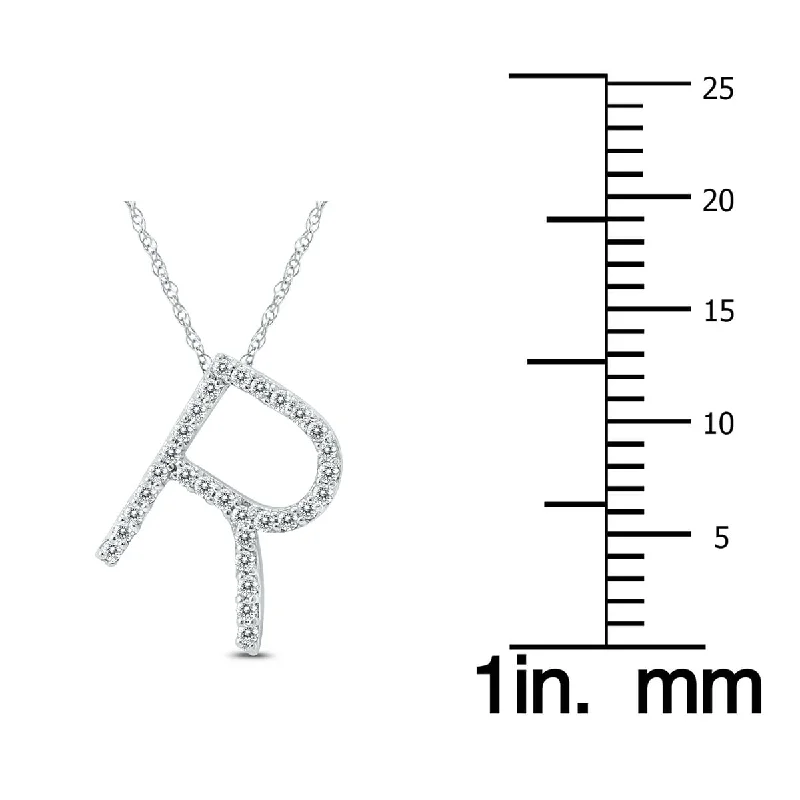 Secure clasp necklaces-Marquee 1/5 Carat TW R Initial Diamond Pendant Necklace in 10K White Gold with Adjustable Chain