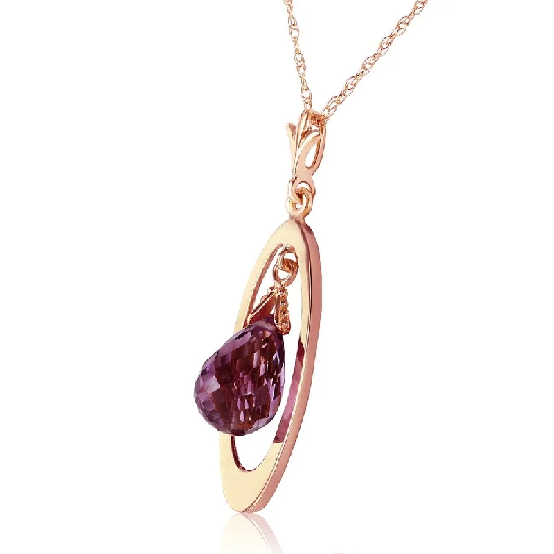 Chic art necklaces-14K Solid Rose Gold Necklace with Briolette Purple Amethyst