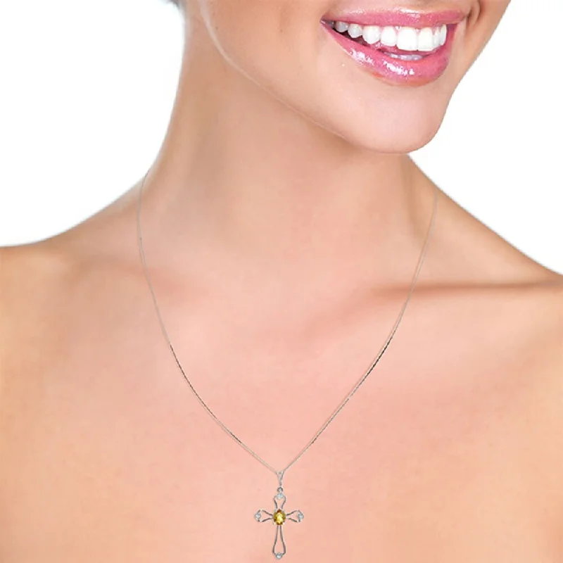 Bead-twisted necklaces-0.57 Carat 14K Solid White Gold Love Is Never Conceited Citrine Necklace