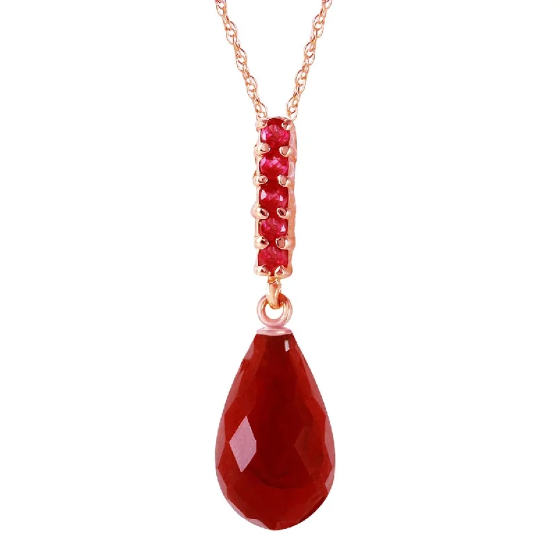 Neat-line necklaces-9 Carat 14K Solid Gold Gemstone Necklace Briolette Drop Ruby