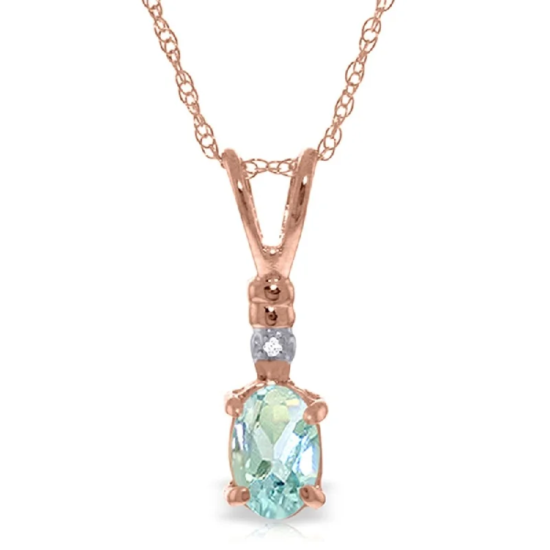 Lustrous pearl necklaces-14K Solid Rose Gold Necklace withNatural Diamond & Aquamarine