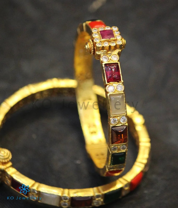 Silk wrap bangles-The Vaidehi Silver Navaratna Bracelet (Size/2.2/2.4/2.6/2.8)