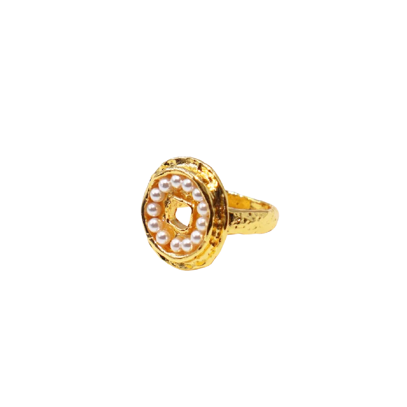 Sleek design rings-ANCIENT COINS 18K Gold Plated Pearl Ring