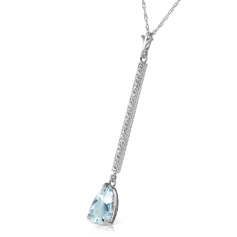 Smooth pendant necklaces-1.8 Carat 14K Solid White Gold Necklace Diamond Aquamarine