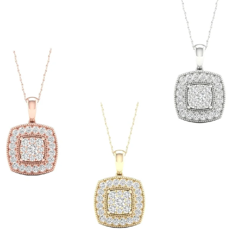 Stellar sign necklaces-1/2ct TDW Diamond Cluster Halo Necklace in 10k Gold by De Couer