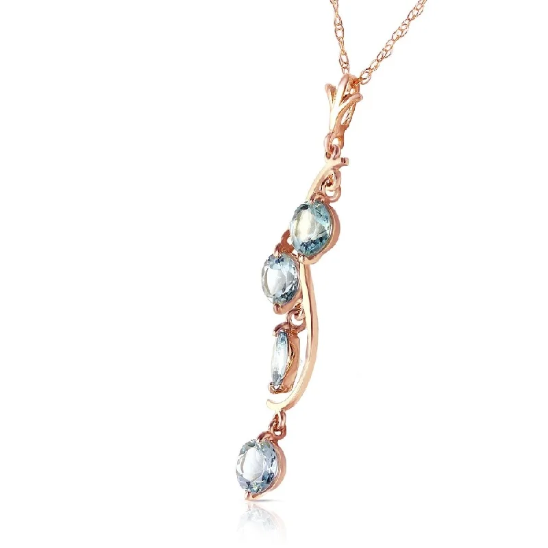 Glittering crystal necklaces-14K Solid Rose Gold Necklace with Natural Aquamarines