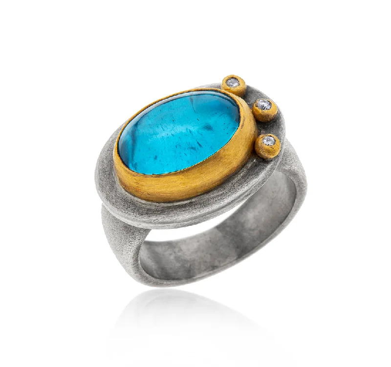 Light filigree rings-Nava Zahavi Yellow Gold Blue Topaz and Diamonds on Sterling Silver Ring