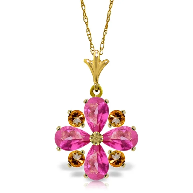 Dual stone necklaces-2.43 Carat 14K Gold Necklace Natural Pink Topaz Citrine