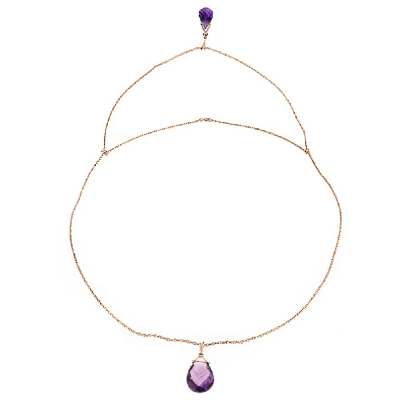 Bamboo weave necklaces-14K Solid Rose Gold Front and Back Drop Necklace with Briolette Amethysts