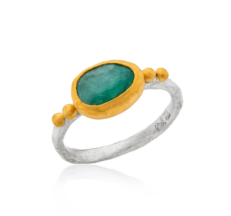 Flex open rings-Nava Zahavi Yellow Gold Emerald oval Ring